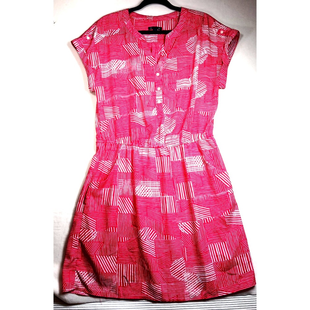 GAP Pink & White Blouson Casual Dress With Pockets‎ SunDress Sz Large